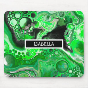 Green Digital Fluid Marble Art Personalised Mouse Mat