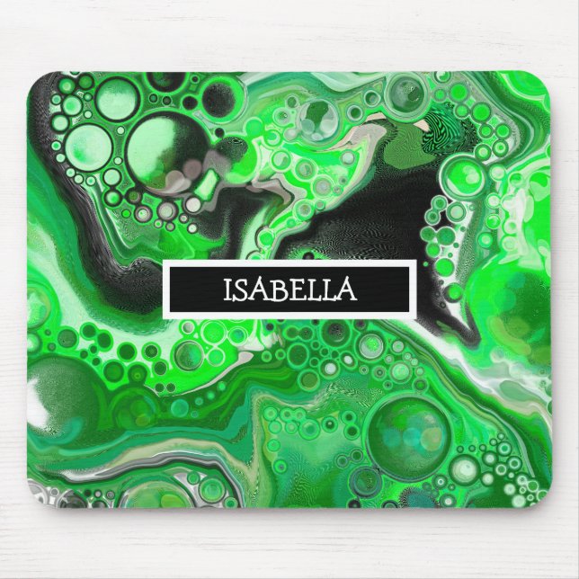 Green Digital Fluid Marble Art Personalised   Mouse Mat (Front)