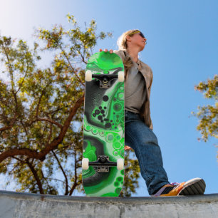 Green Digital Fluid Marble Art Skateboard