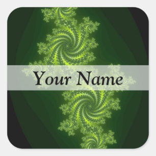 Green digital fractal pattern square sticker