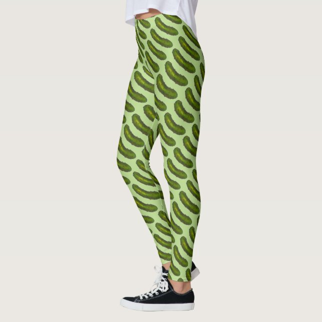Green Dill Pickle Kosher Deli Pickles Foodie Print Leggings (Left)