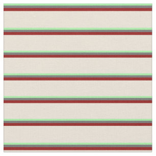 Green, Dim Grey, Dark Red & Bisque Stripes Fabric