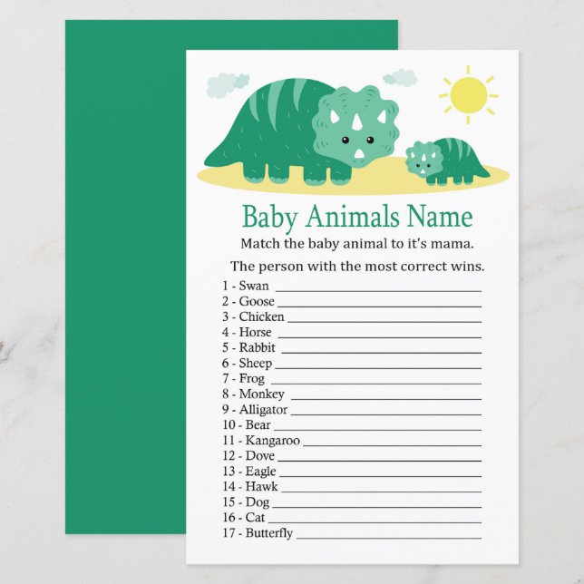 Green Dino Baby Animals Name Game (Front/Back)