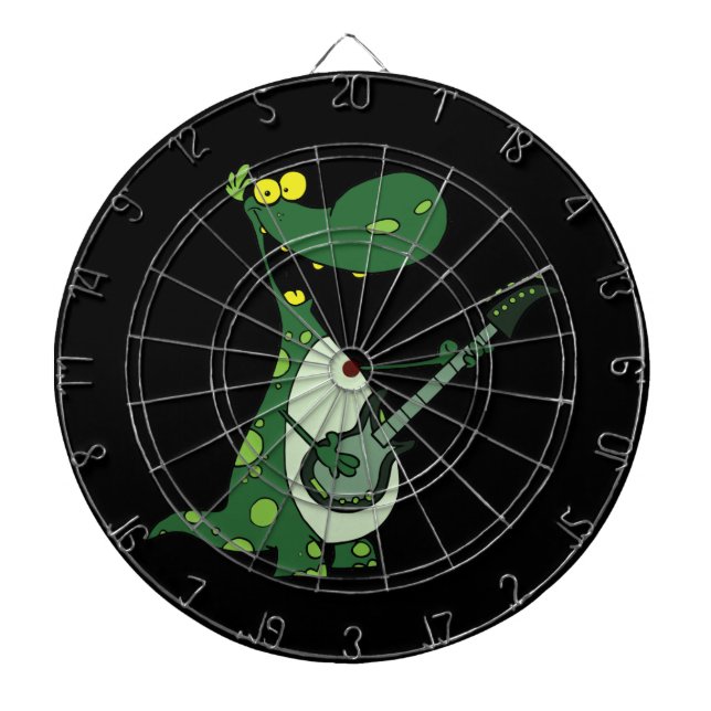 green dino holding guitar graphic dartboard (Front)