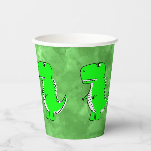 Green Dino Watercolor Baby Shower  Paper Cups (Front)