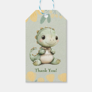 Green Dinosaur 1st Birthday Party Thank You Gift Tags