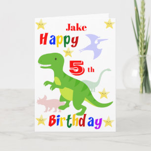 Green Dinosaur 5th Birthday Card