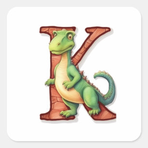 Green Dinosaur and the Letter K Square Sticker