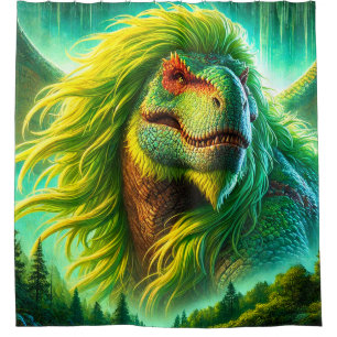 Green Dinosaur Art Shower Curtain