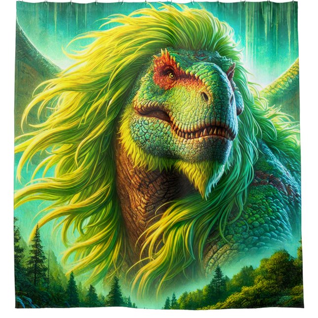 Green Dinosaur Art Shower Curtain (Front)