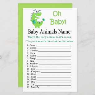 Green Dinosaur  Baby Animals Name Game
