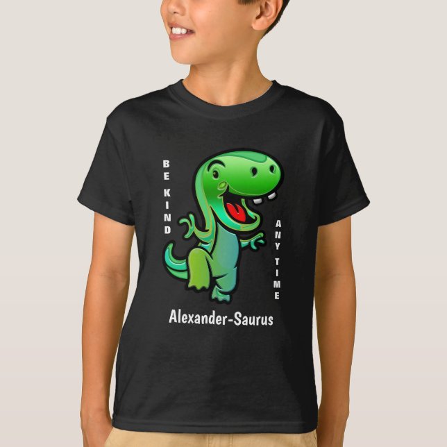 Green Dinosaur Be Kind Boy Girl Personalise T-Shirt (Front)