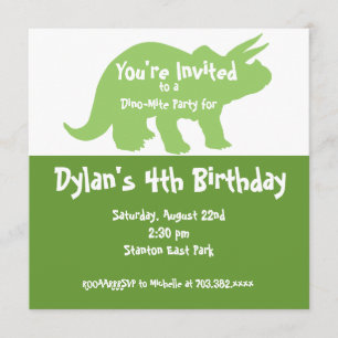 Green Dinosaur Birthday Party Invitations