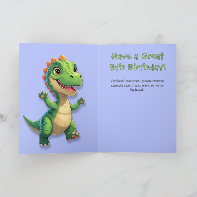 Green Dinosaur Blue Gingham Birthday Card (Inside)