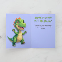 Green Dinosaur Blue Gingham Birthday Card