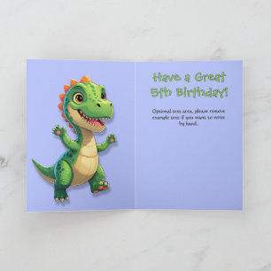 Green Dinosaur Blue Gingham Birthday Card