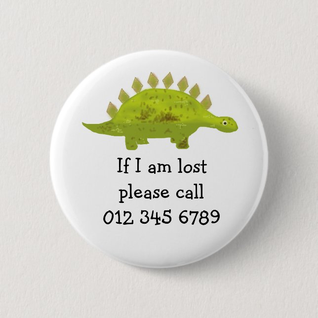 Green dinosaur, Child emergency, saftey 6 Cm Round Badge (Front)