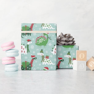 Green Dinosaur Christmas Holiday Wrapping Paper