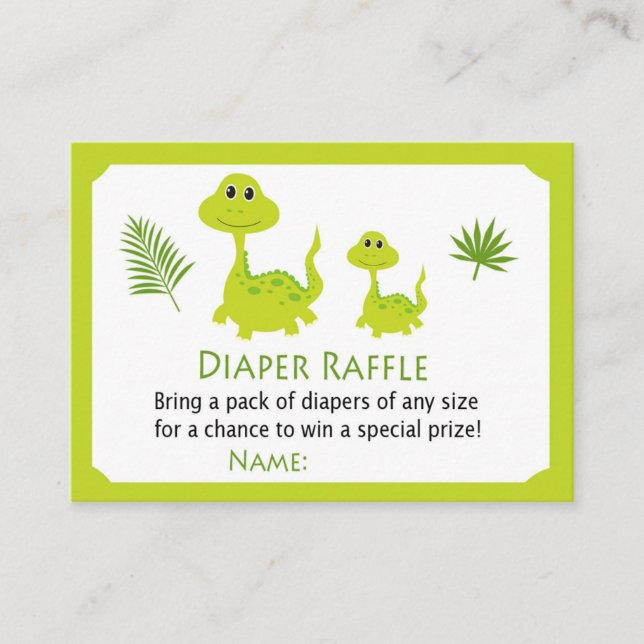 Green dinosaur Diaper Raffle Tickets (Front)
