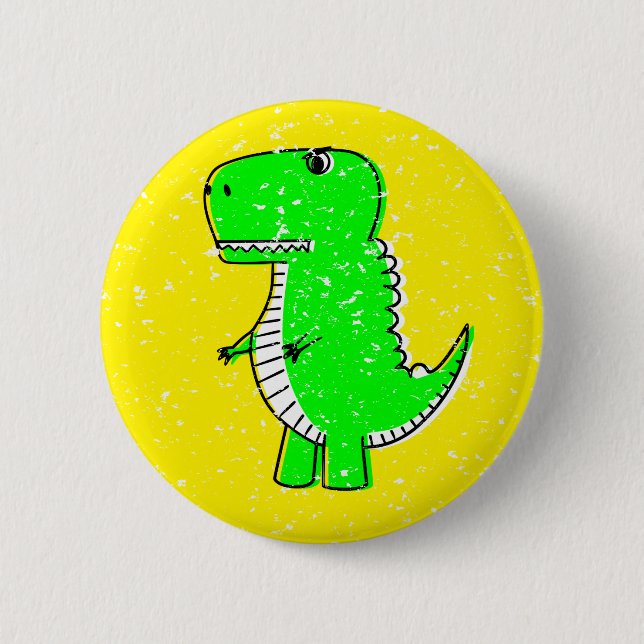 Green Dinosaur Distressed Drawing Yellow 6 Cm Round Badge (Front)
