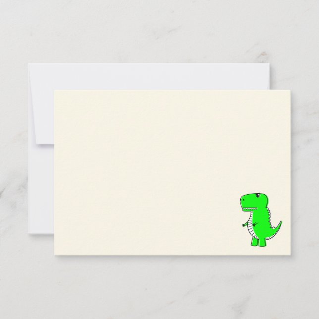 Green Dinosaur Drawing Blank Cream Off White Card (Front)