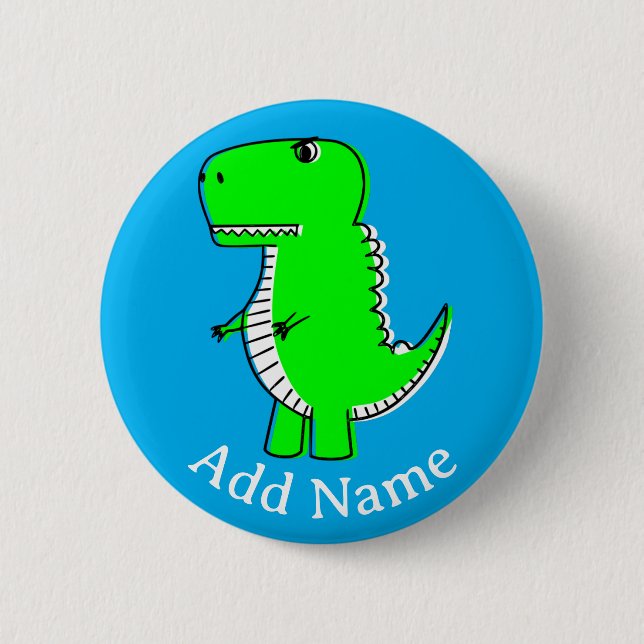 Green Dinosaur Drawing Custom Name 6 Cm Round Badge (Front)