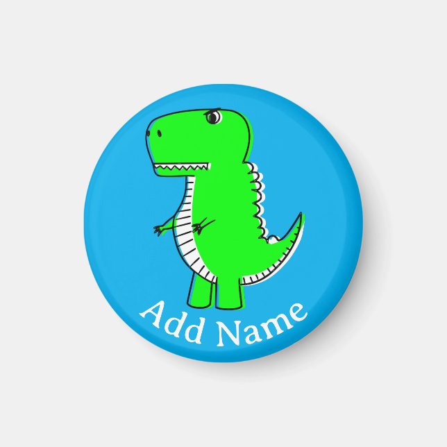 Green Dinosaur Drawing Custom Name Magnet (Front)