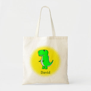 Green Dinosaur Drawing Custom Name Tote Bag
