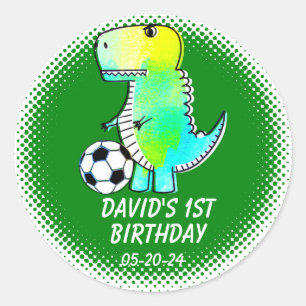 Green Dinosaur Drawing First Birthday Party Favour Classic Round Sticker