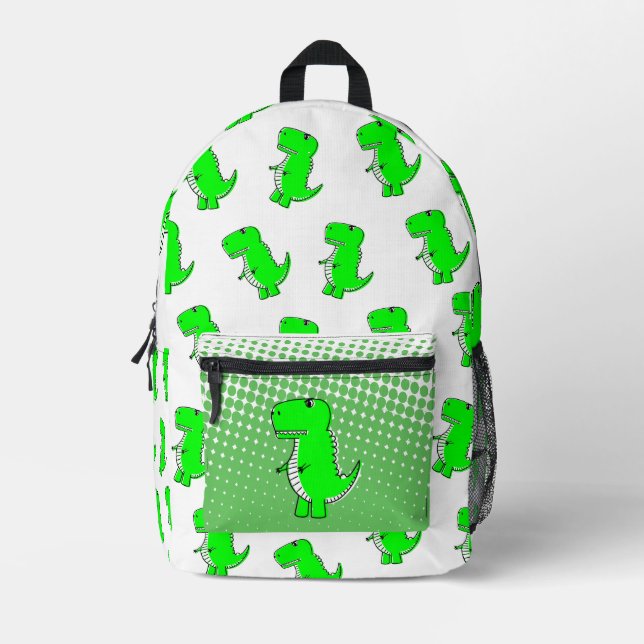 Green Dinosaur Drawing Printed Backpack (Front)