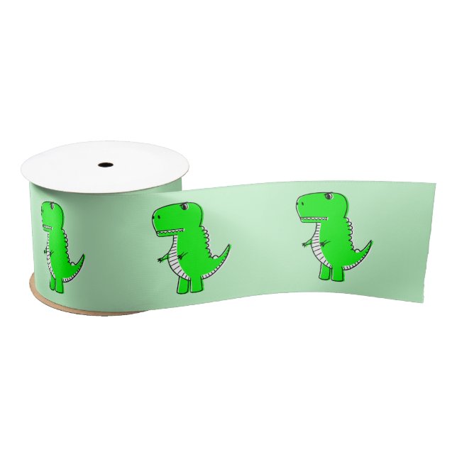 Green Dinosaur Drawing Satin Ribbon (Spool)