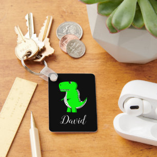 Green Dinosaur Drawing With Custom Name Keychain