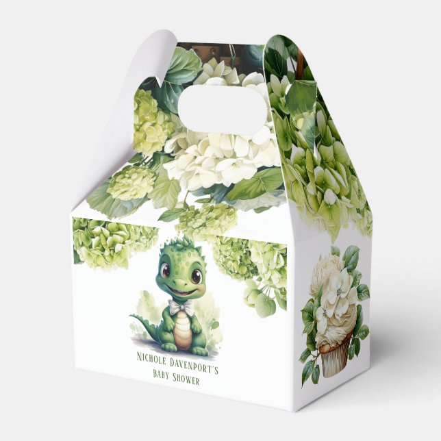 Green Dinosaur Floral Gender Neutral Baby Shower Favour Box (Front Side)