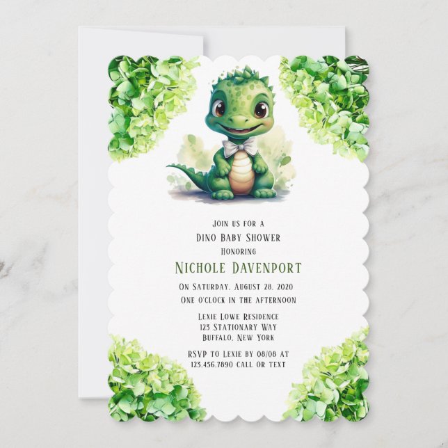 Green Dinosaur Floral Gender Neutral Baby Shower Invitation (Front)