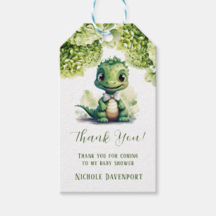 Green Dinosaur Floral Neutral Thank You Gift Tags