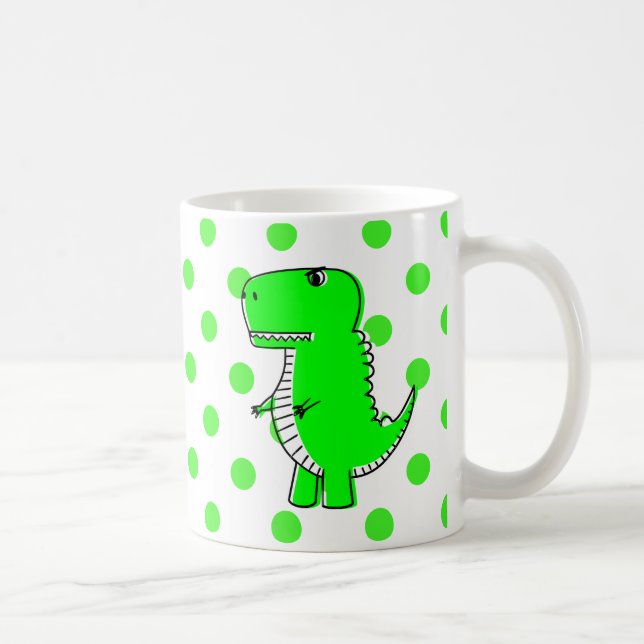 Green Dinosaur Green Polka Dots Coffee Mug (Right)