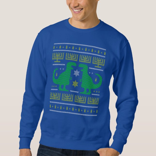 green dinosaur hanukkah ugly sweater (Front)