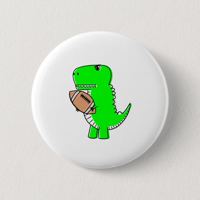 Green Dinosaur Loves Football 6 Cm Round Badge (Front)
