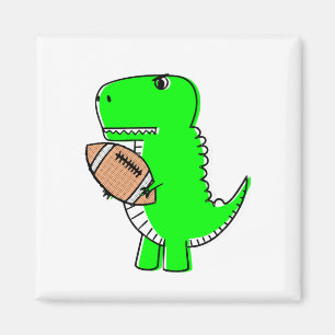 Green Dinosaur Loves Football Magnet