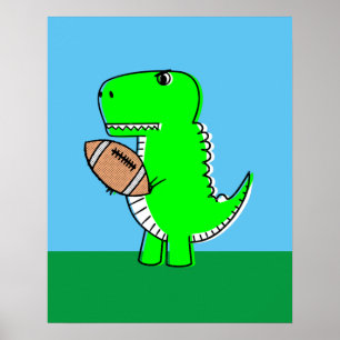 Green Dinosaur Loves Football Poster