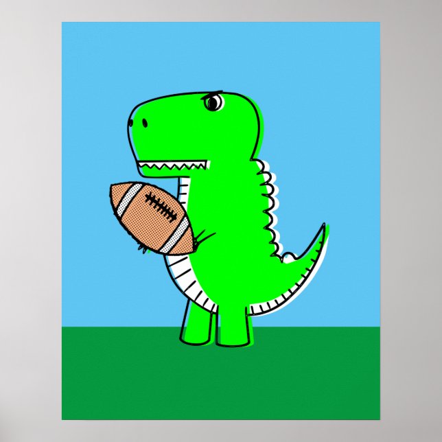 Green Dinosaur Loves Football Poster (Front)