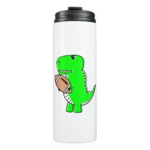 Green Dinosaur Loves Football Thermal Tumbler