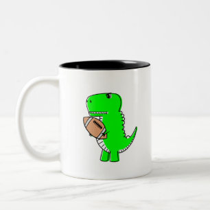 Green Dinosaur Loves Football Two-Tone Coffee Mug