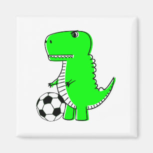 Green Dinosaur Loves Soccer Magnet