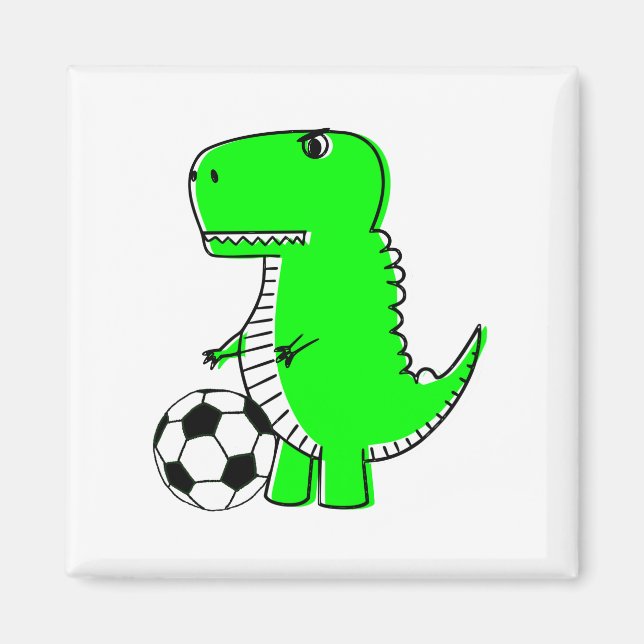 Green Dinosaur Loves Soccer Magnet (Front)