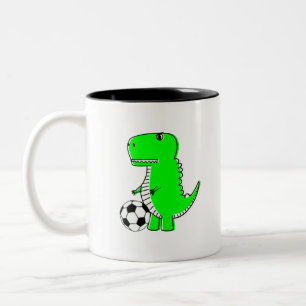 Green Dinosaur Loves Soccer Two-Tone Coffee Mug