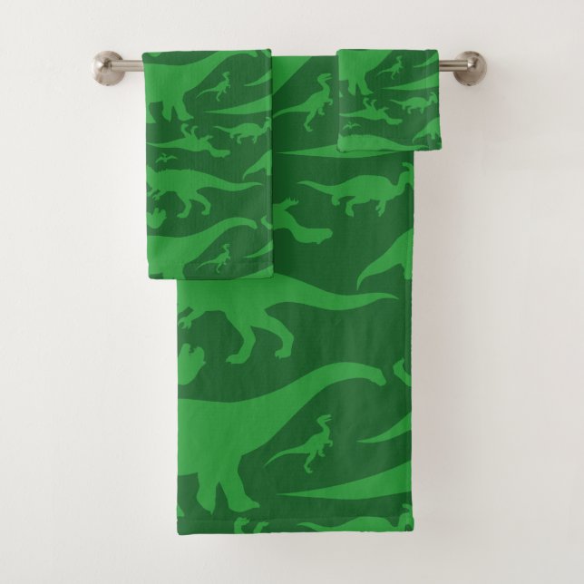 Green Dinosaur Pattern Bath Towel Set (Insitu)