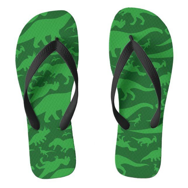 Green Dinosaur Pattern Flip Flops (Footbed)