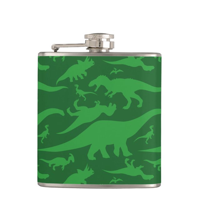 Green Dinosaur Pattern Hip Flask (Front)