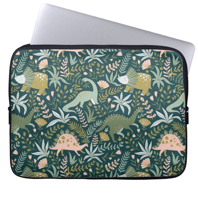 Green Dinosaur Pattern Laptop Sleeve (Front)